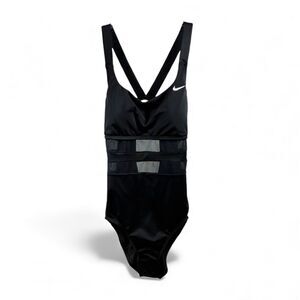 Nike NWT Swim One Piece Sheer Mesh Detailing in Black Size L